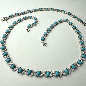 Suzanne Somers Turquoise and Cubic Zirconia Sterling Silver Necklace & Bracelet